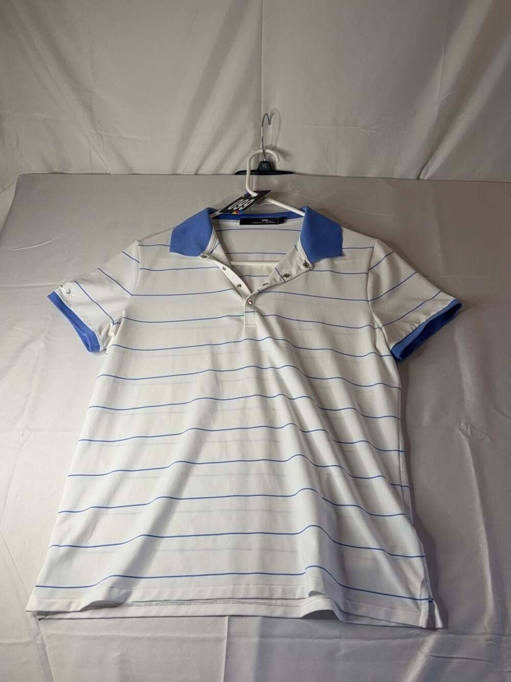RLX Ralph Lauren Men's Striped Performance Polo Shirt White Blue Size XL